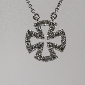 14K White Gold Diamond Maltese Necklace, NEW